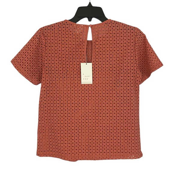 A NEW DAY | Pumpkin Spice Short Sleeve Keyhole Back Eyelet Top - Picture 6 of 10